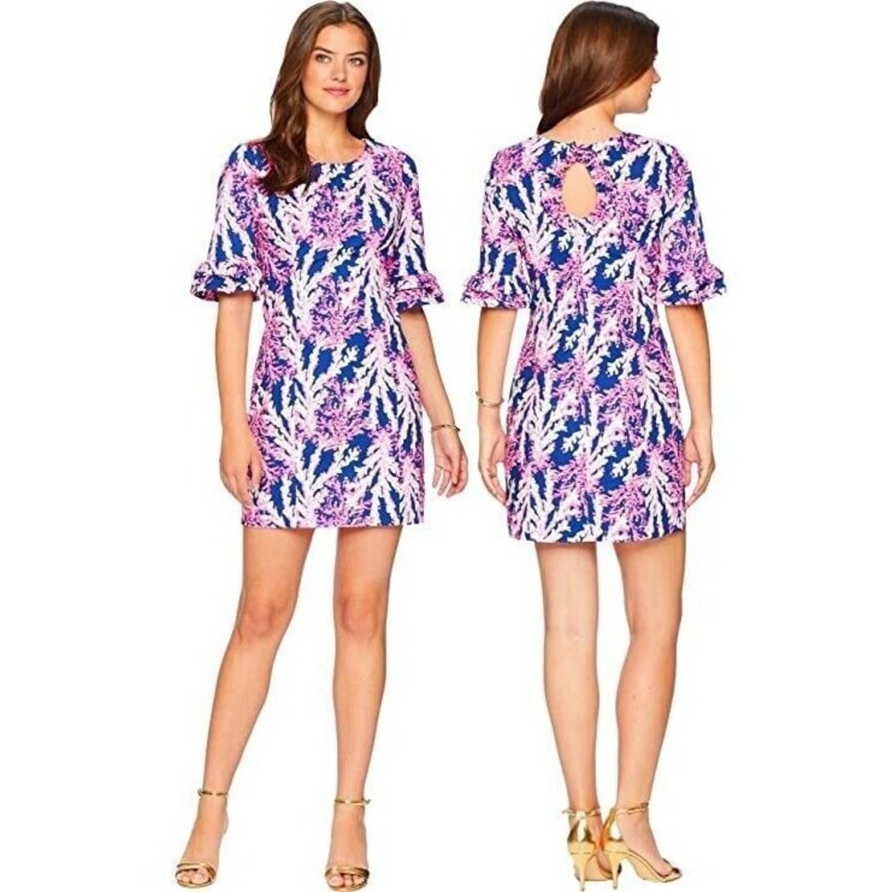 NWT Lilly Pulitzer Fiesta Stretch Sheath Dress sz 2 Keyhole Coral Beyond the Sea